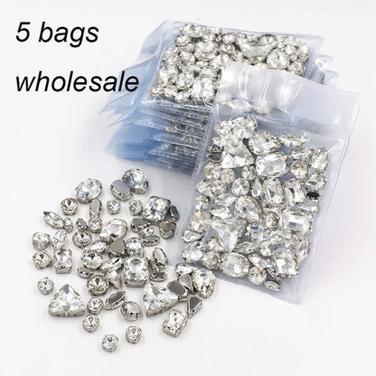 Wholesale 5 bags mixed shape sew on glass crystal Clear white rhinestones for dress/wedding decoration