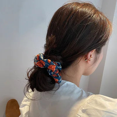 Floral Print Bow Satin Long Ribbon Ponytail Scarf Hair Tie Scrunchies Women Girls Elastic Hair Bands Hair Accessories