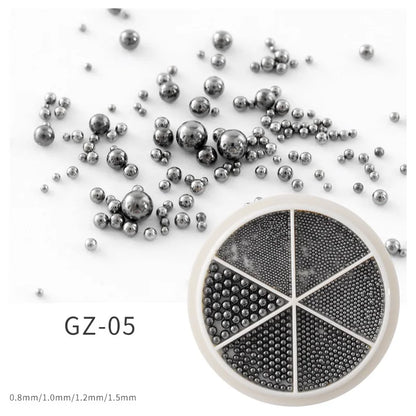 6 Grids Nail Art Tiny Steel Caviar Beads 0.8-1.5mm Mixed Size 3D Design Rose Gold Silver Jewelry Manicure DIY Decoration