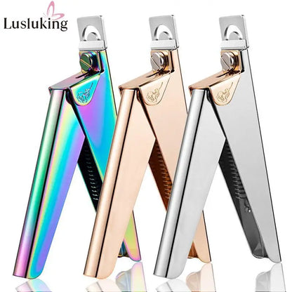 Stainless Steel UV Gel False Nail Tips Trimmer Clipper Edge Cutter Nail Art Manicure U Word Rainbow Gold Silver Tools