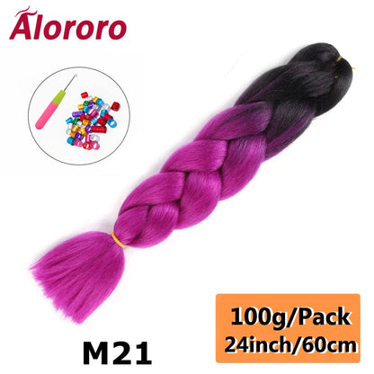 24 Inches Jumbo Braiding Hair Synthetic Hair Extensions Afro Ombre Crochet Braid Hair Wholesale For Women Alororo