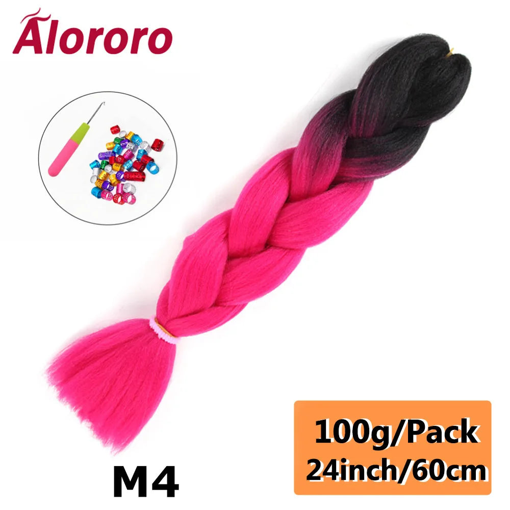 24 Inches Jumbo Braiding Hair Synthetic Hair Extensions Afro Ombre Crochet Braid Hair Wholesale For Women Alororo