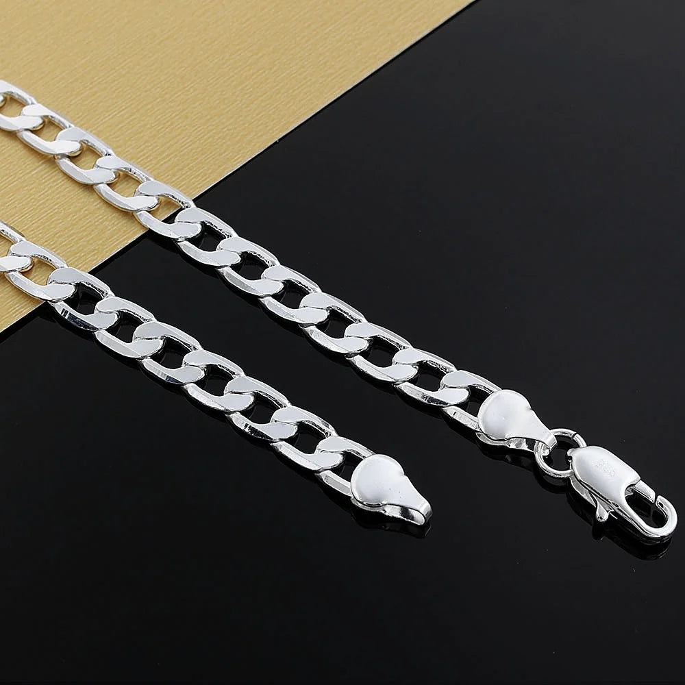 KCRLP 925 Sterling Silver Classic 8mm geometry Necklace chain for woman Men charm fashion wedding party Jewelry Holiday gifts