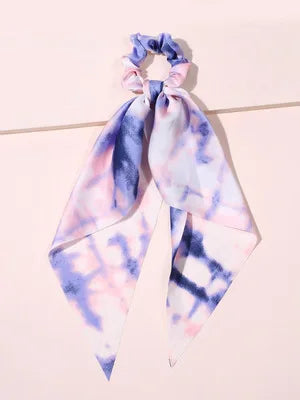 Floral Print Bow Satin Long Ribbon Ponytail Scarf Hair Tie Scrunchies Women Girls Elastic Hair Bands Hair Accessories