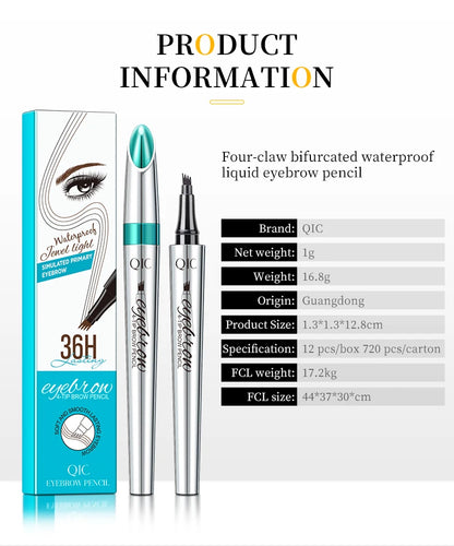 QIC Four-Jaw Ultra-Fine Liquid Eyebrow Tattoo Pencil Waterproof And Sweat-Proof Dark Brown Liquid Brow Pen Makeup Cosmetics