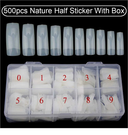 Nail Capsules 500pcs/Box Artificial Nail Tips Full Cover Nails Tips Acrylic Transparent Nail Capsules French Manicure False Nail