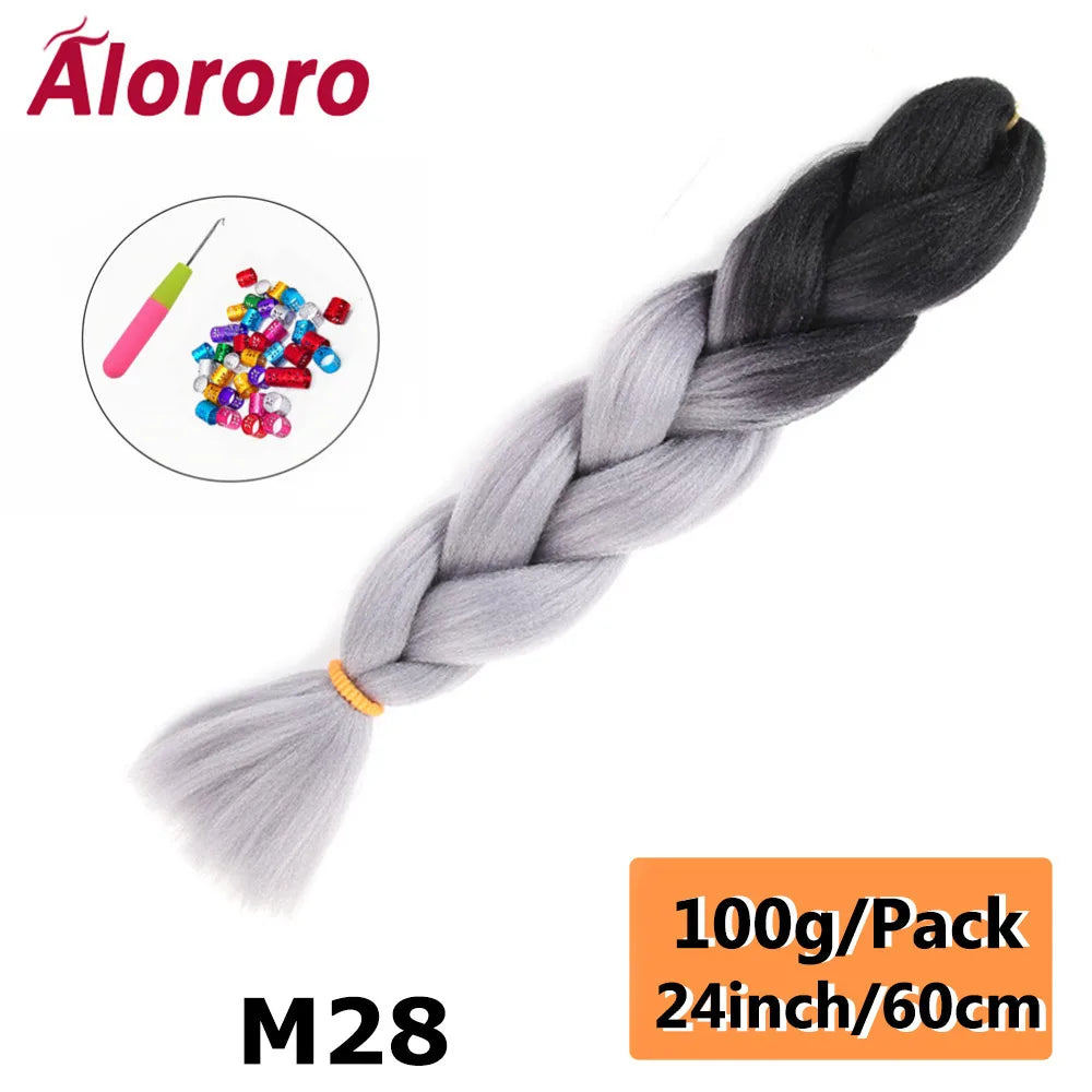 24 Inches Jumbo Braiding Hair Synthetic Hair Extensions Afro Ombre Crochet Braid Hair Wholesale For Women Alororo