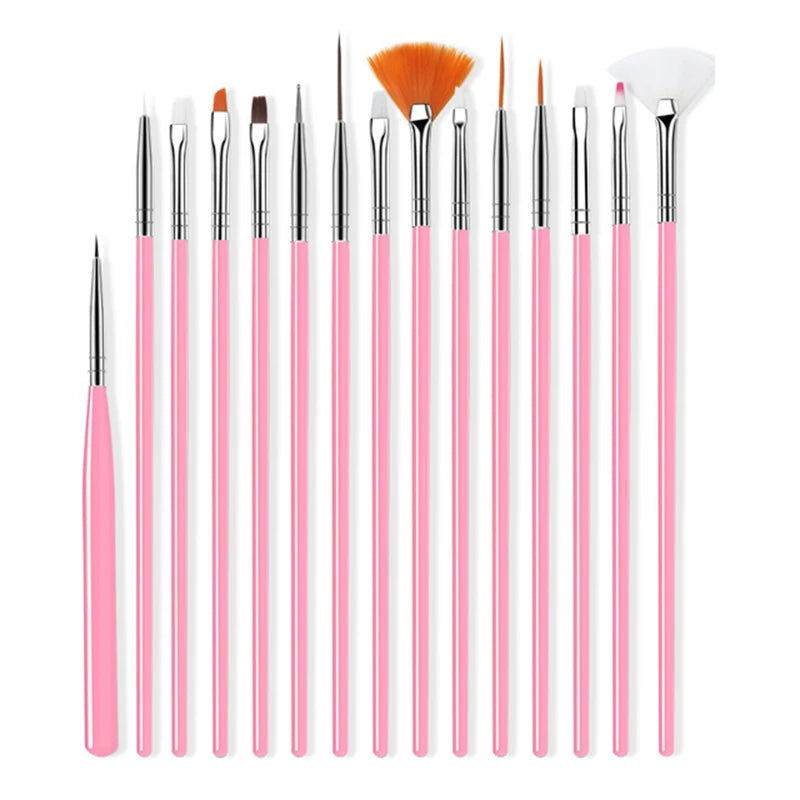 15Pcs/Set Nail Art Brush Ombre Brushes UV Gel Nail Polish Brush Painting Drawing Carving Pen Set For Manicure DIY Design Tools