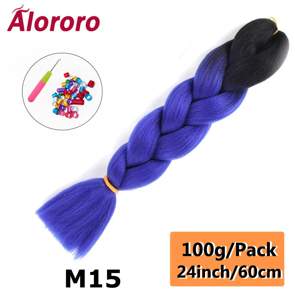 24 Inches Jumbo Braiding Hair Synthetic Hair Extensions Afro Ombre Crochet Braid Hair Wholesale For Women Alororo