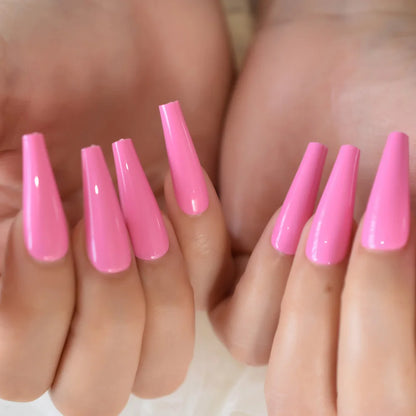 24pcs /set Super Long Fake Nails Coffin Glossy Artificial Press On Nails Pink False Girls Ballerina Full Cover Fingernails Tips