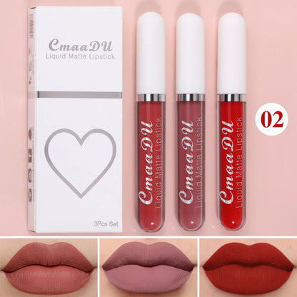 New 3pcs/set Liquid Lipstick Waterproof Long Lasting Cosmetic Black Blue Purple Green Matte Lip Gloss Nude Lip Tint Stain Makeup