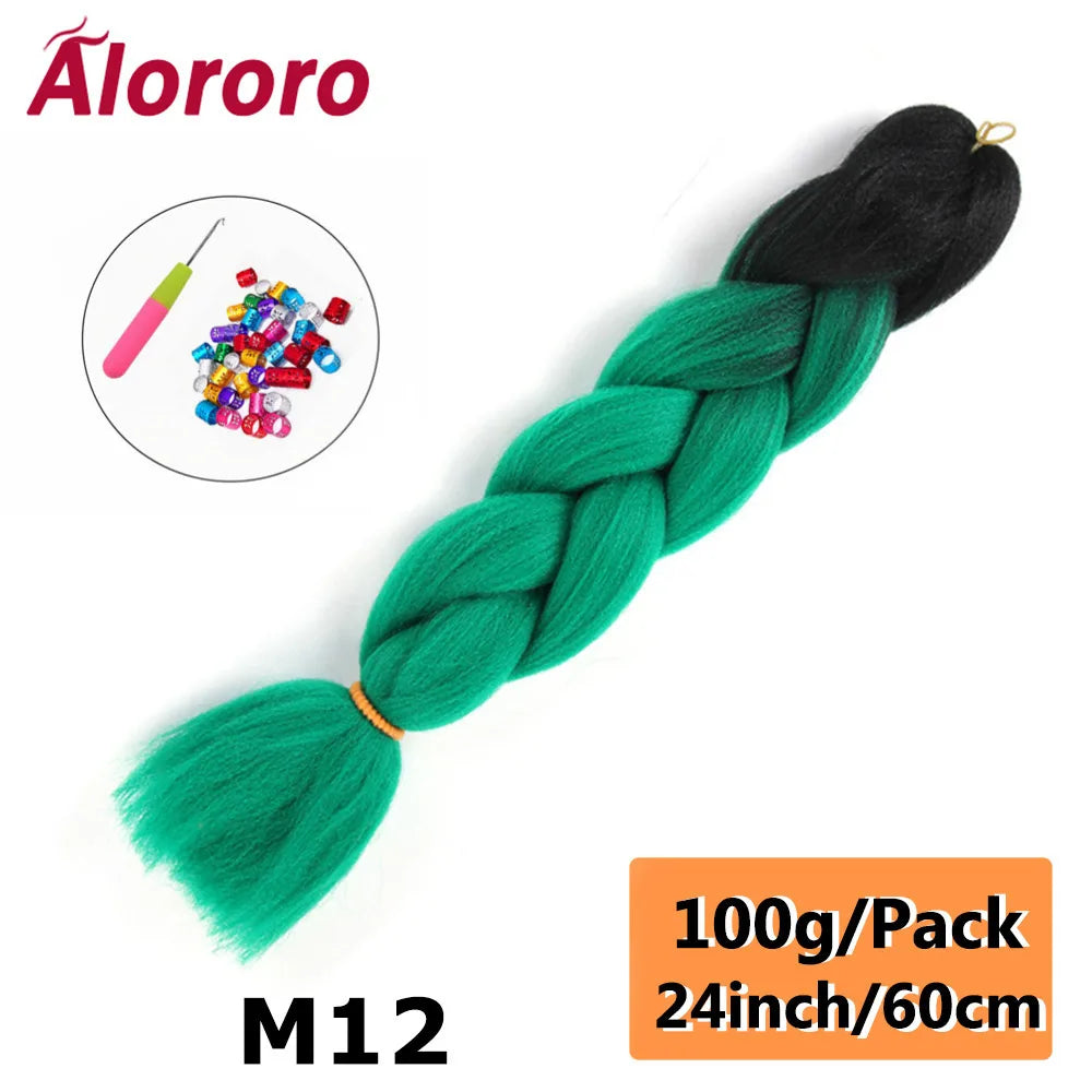 24 Inches Jumbo Braiding Hair Synthetic Hair Extensions Afro Ombre Crochet Braid Hair Wholesale For Women Alororo