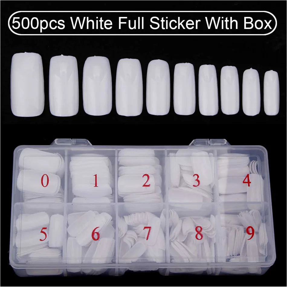 Nail Capsules 500pcs/Box Artificial Nail Tips Full Cover Nails Tips Acrylic Transparent Nail Capsules French Manicure False Nail