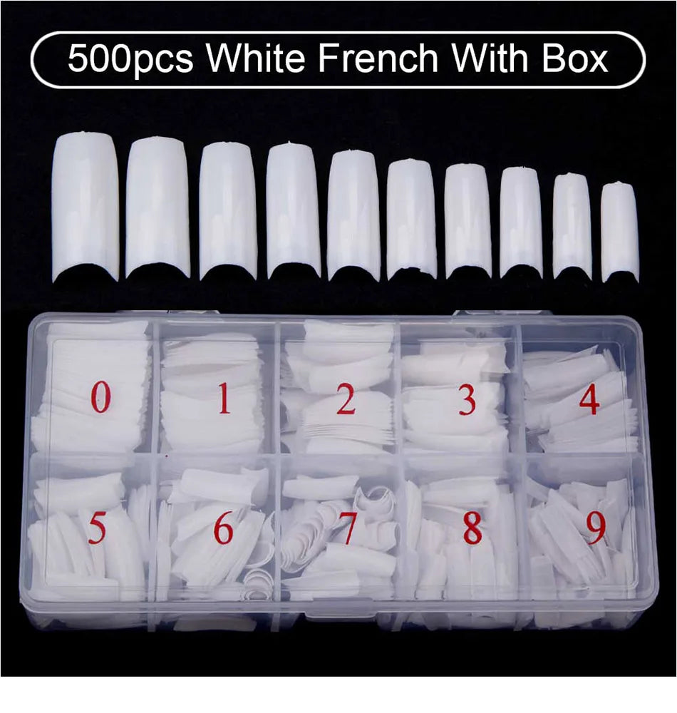 Nail Capsules 500pcs/Box Artificial Nail Tips Full Cover Nails Tips Acrylic Transparent Nail Capsules French Manicure False Nail