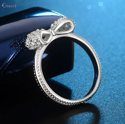 925 Sterling Silver Bowknot Bow Knot Cubic Zirconia Rhinestone Rings For Women Fashion Trendy Wedding Engagement Jewelry