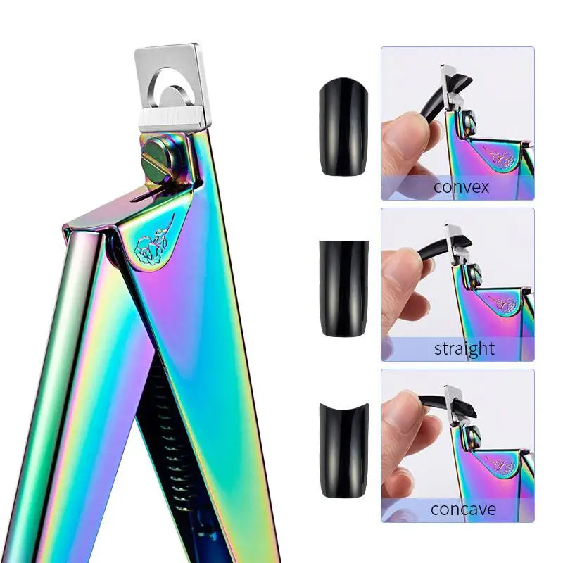 Stainless Steel UV Gel False Nail Tips Trimmer Clipper Edge Cutter Nail Art Manicure U Word Rainbow Gold Silver Tools