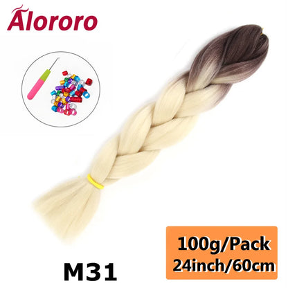 24 Inches Jumbo Braiding Hair Synthetic Hair Extensions Afro Ombre Crochet Braid Hair Wholesale For Women Alororo