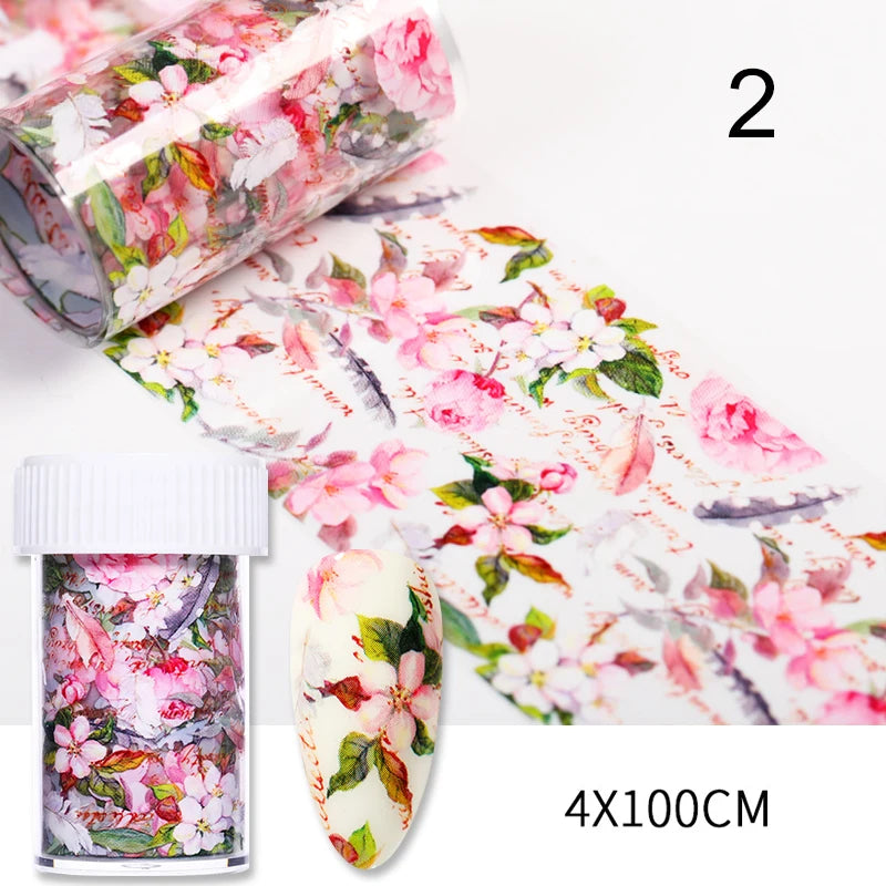 1 Roll Autumn Maple Leaves Lavender Nail Foils  Colorful  Flowers Nail Art Transfer Stickers Paper DIY Nail Art Decorations