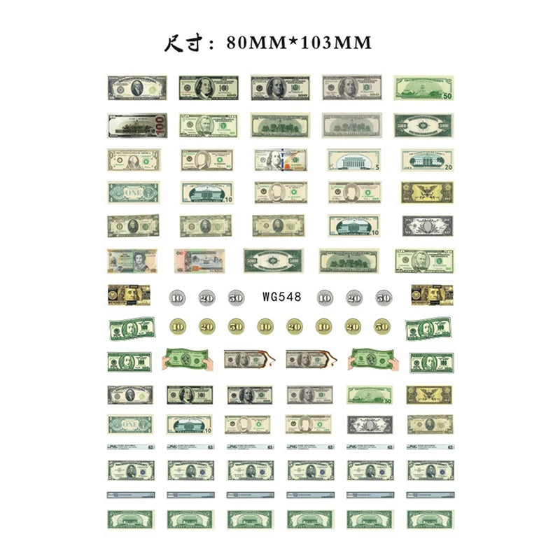 3D Money Dollar Sign Nail Art Stickers Decal Wealthy Rich Style Self Adhesive Nails Acrylic Manicure Tips Decoration Tool