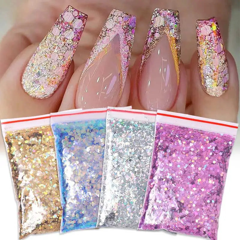 Irregular Glass Paper Nails Glitter Nail Flakes Slices Sparkly Sequins Paillette Tips 3D Nail Art Decoration DIY Manicure