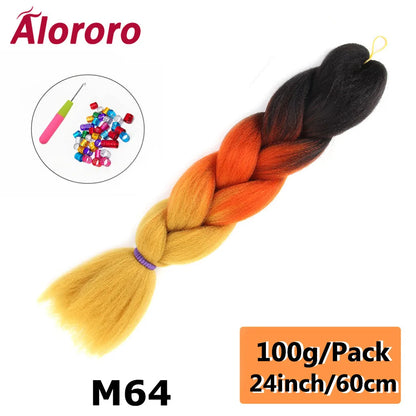 24 Inches Jumbo Braiding Hair Synthetic Hair Extensions Afro Ombre Crochet Braid Hair Wholesale For Women Alororo