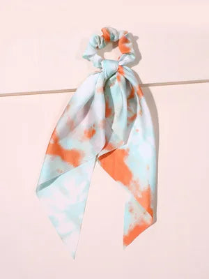 Floral Print Bow Satin Long Ribbon Ponytail Scarf Hair Tie Scrunchies Women Girls Elastic Hair Bands Hair Accessories