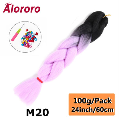 24 Inches Jumbo Braiding Hair Synthetic Hair Extensions Afro Ombre Crochet Braid Hair Wholesale For Women Alororo