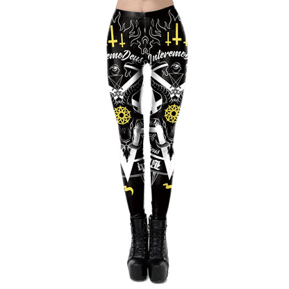 VIP FASHION Woman Gothic Leggings Sexy Steampunk Print Trousers Elastic Vintage Skinny Pencil Pants Ankle Length Cosplay Bottom