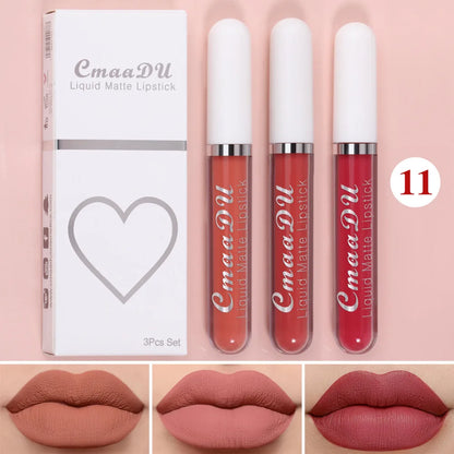 New 3pcs/set Liquid Lipstick Waterproof Long Lasting Cosmetic Black Blue Purple Green Matte Lip Gloss Nude Lip Tint Stain Makeup