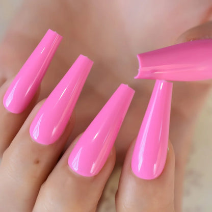 24pcs /set Super Long Fake Nails Coffin Glossy Artificial Press On Nails Pink False Girls Ballerina Full Cover Fingernails Tips