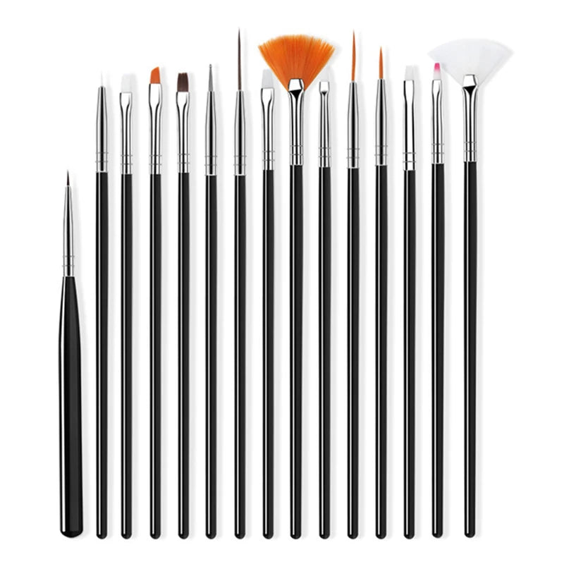 15Pcs/Set Nail Art Brush Ombre Brushes UV Gel Nail Polish Brush Painting Drawing Carving Pen Set For Manicure DIY Design Tools