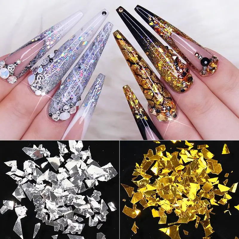 Irregular Glass Paper Nails Glitter Nail Flakes Slices Sparkly Sequins Paillette Tips 3D Nail Art Decoration DIY Manicure