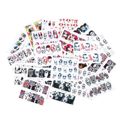 24 Pcs Halloween Nail Art Water Sticker Set Anime Skull Bone Decals Gel Polish Slider Accessories Nail Decorations LASTZ731-755