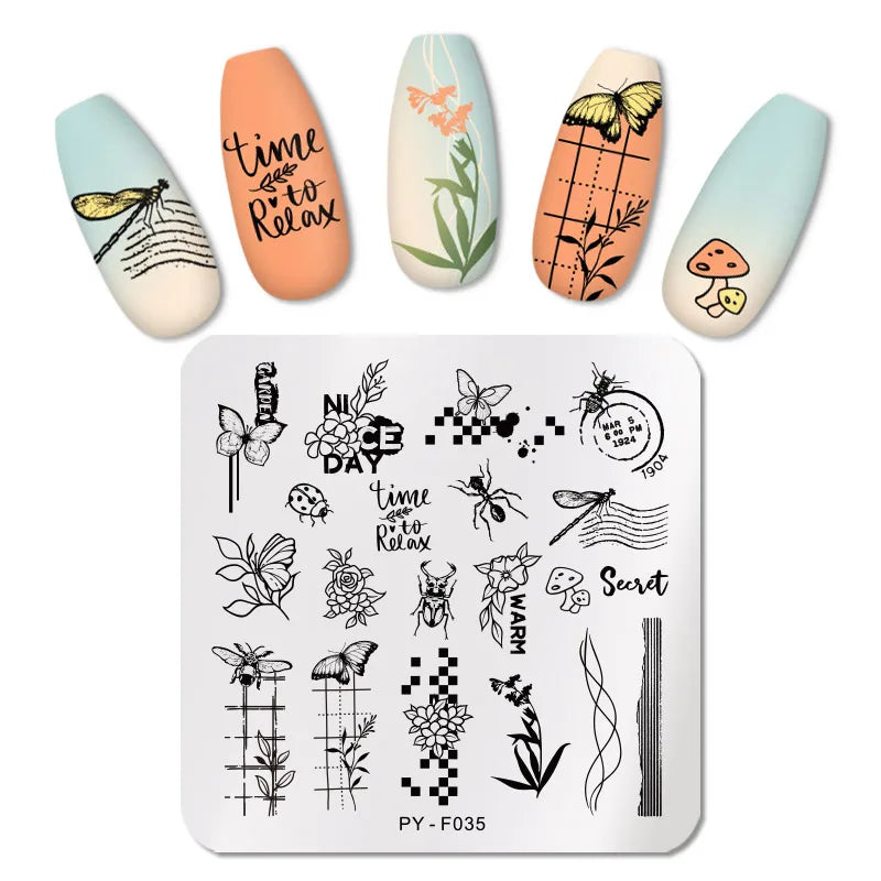 PICT YOU Nail Stamping Plates Insects Plant Pattern Nail Art Plate Stencil Line Pictures Christmas Theme Image Plates Mold