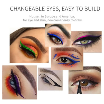 2 In1 Liquid Glitter Eyeliner Stamp Thin Seal Makeup Black Red Green Fast Dry Eye Liner Pencil 7 Color Blue Brown Smoky Eyes