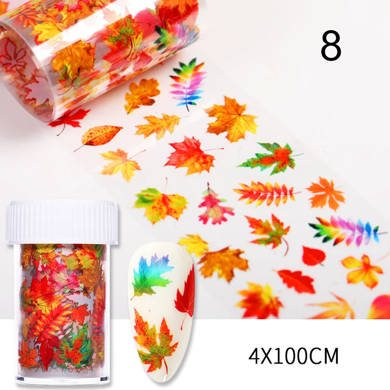 1 Roll Autumn Maple Leaves Lavender Nail Foils  Colorful  Flowers Nail Art Transfer Stickers Paper DIY Nail Art Decorations