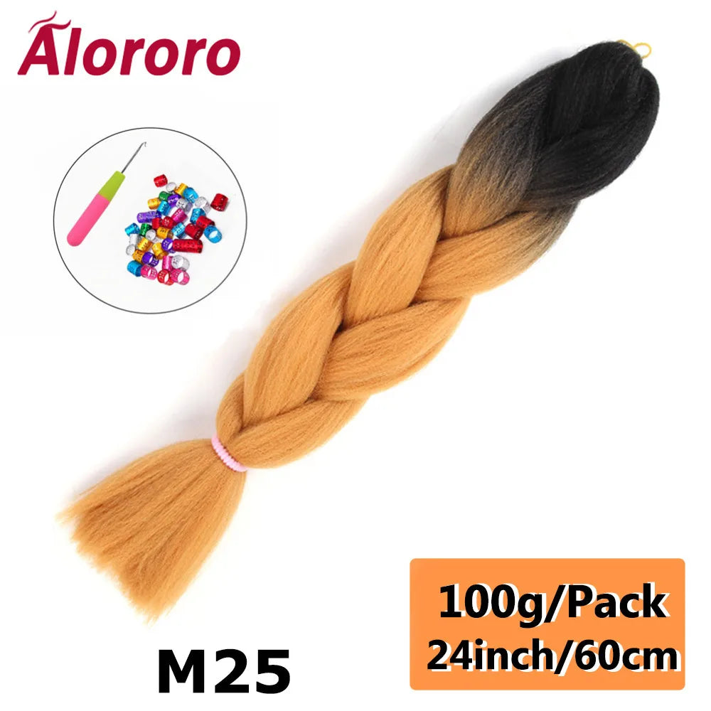 24 Inches Jumbo Braiding Hair Synthetic Hair Extensions Afro Ombre Crochet Braid Hair Wholesale For Women Alororo