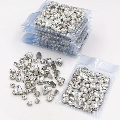 Wholesale 5 bags mixed shape sew on glass crystal Clear white rhinestones for dress/wedding decoration