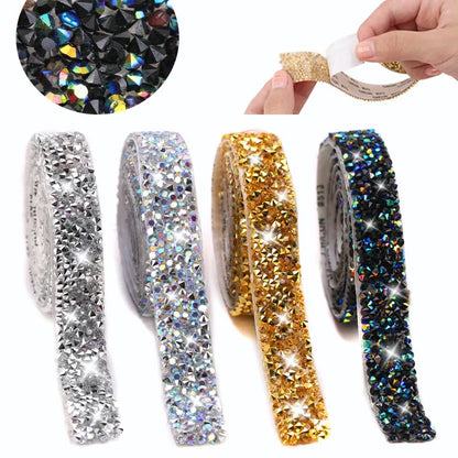 QIAO Self-adhesive Rhinestones Trim Glitter Crystal Tape Strass Ribbon Chain Rhinestones Trim For DIY Crafts Decorations