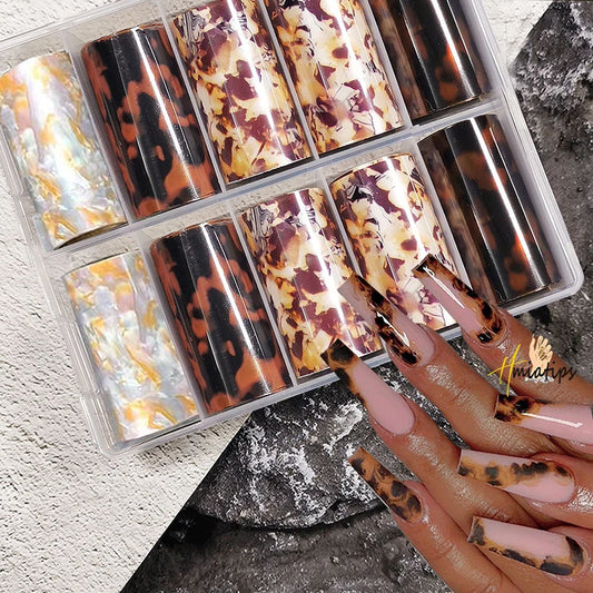 10 Roll Luxury Foil Nail Art Transfer Sticker Amber Stone Marble Paper Slider Nail Water Decal Design Manicures Decorations