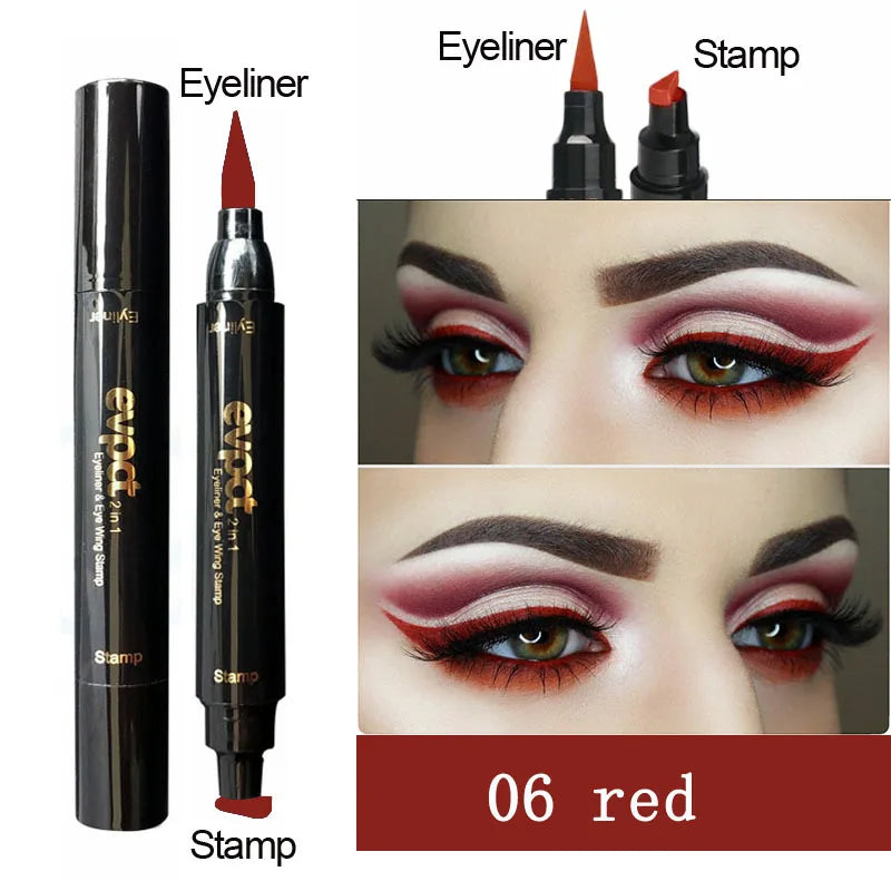 2 In1 Liquid Glitter Eyeliner Stamp Thin Seal Makeup Black Red Green Fast Dry Eye Liner Pencil 7 Color Blue Brown Smoky Eyes