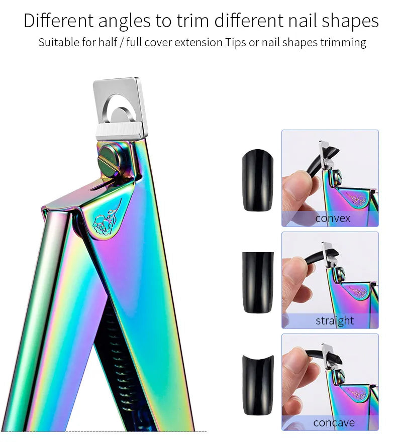 Stainless Steel UV Gel False Nail Tips Trimmer Clipper Edge Cutter Nail Art Manicure U Word Rainbow Gold Silver Tools