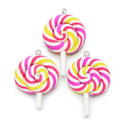 10pcs/pack Multi-color Soft Clay Simulation Lollipop Charms Pendant For Women Girls DIY Necklace Earrings Jewelry Accessories