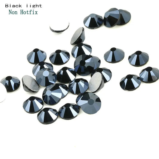 Super Glitter Rhinestones Black Shiny SS4-SS30 Non HotFix FlatBack Glass Rhinestone Dress Decorations