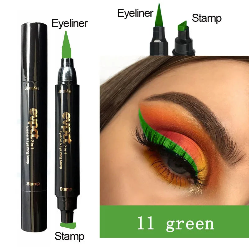 2 In1 Liquid Glitter Eyeliner Stamp Thin Seal Makeup Black Red Green Fast Dry Eye Liner Pencil 7 Color Blue Brown Smoky Eyes