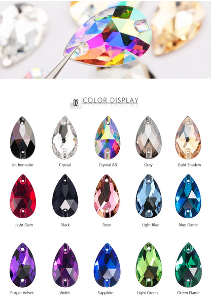 AAAAA Rhinestones For Needlework Quality Sewing Stones Tear Drop Sew On Rhinestones For Dress Decoration,Bags,Garment,Shoes