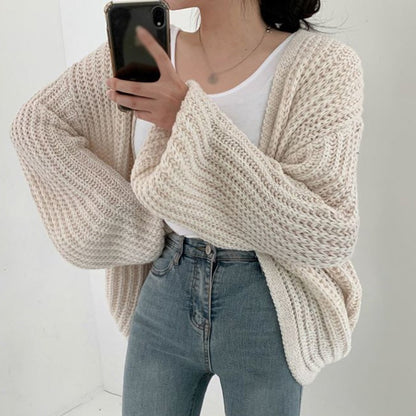 Vintage Women Cardigan Sweater Harajuku Lantern Sleeve Casual Korean Fall Streetwear Tops Coat Chic Lazy Wind Y2k Sweater