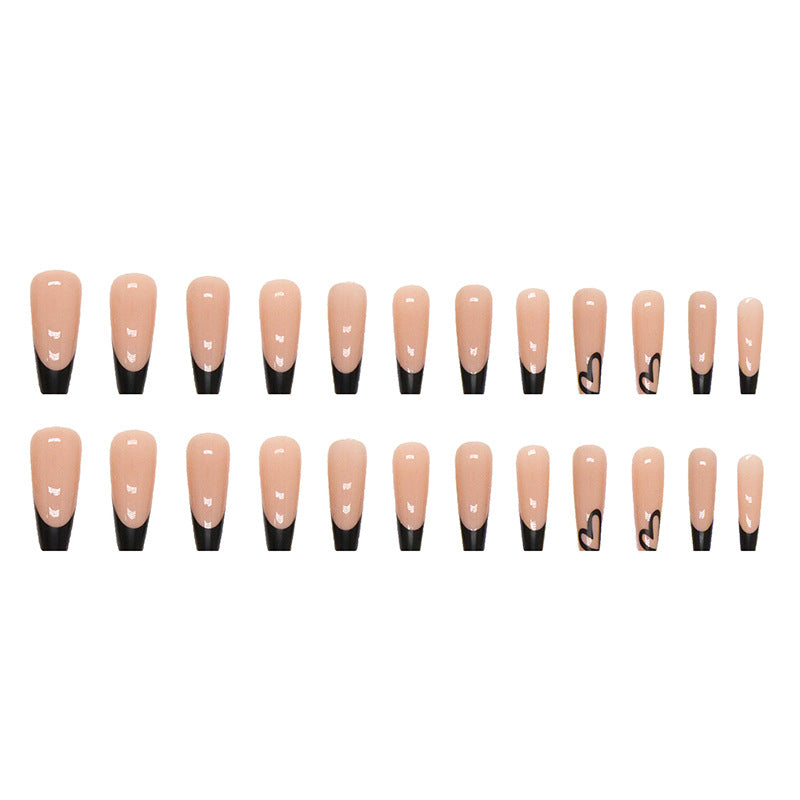 24Pc Square Head French Tip Press On Nails Medium Length With Black Edge Fake Nail Wearable Coffin Full Cover Nail Tips Manicure