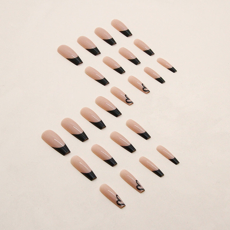 24Pc Square Head French Tip Press On Nails Medium Length With Black Edge Fake Nail Wearable Coffin Full Cover Nail Tips Manicure