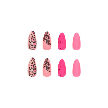 24Pcs long stiletto False Nails Wearable  Almond Fake Nails Pink Leopard Print Design Bright color Full Cover Press on Nails